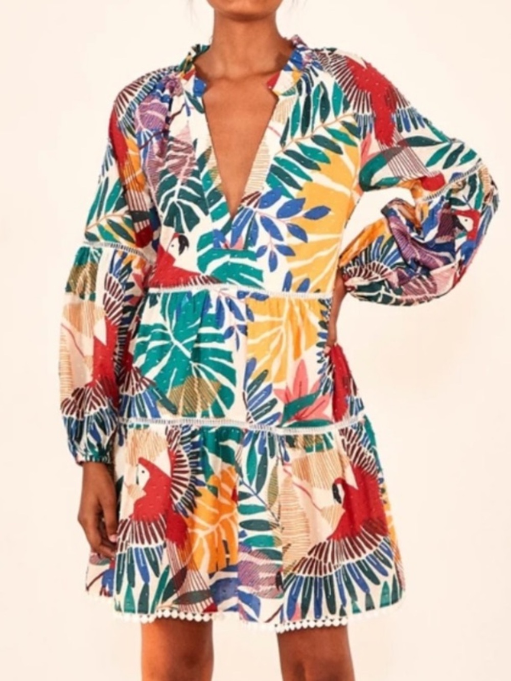 FARM RIO Off-White Macaw Mini Dress XL